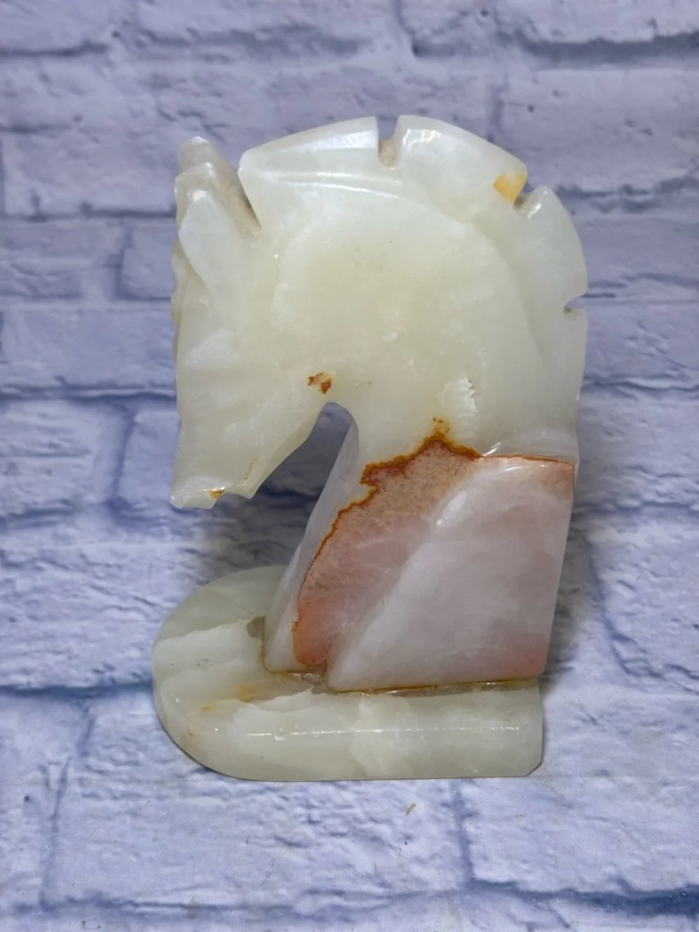 Vintage Hand-Carved Onyx Stone Trojan Horse Head Bookends MCM Art Deco
